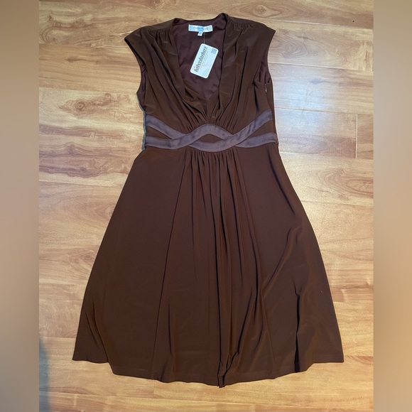 Y2k Brown on Brown Empire Waist Evan Picone Mini Dress Size 6 - Picture 5 of 10